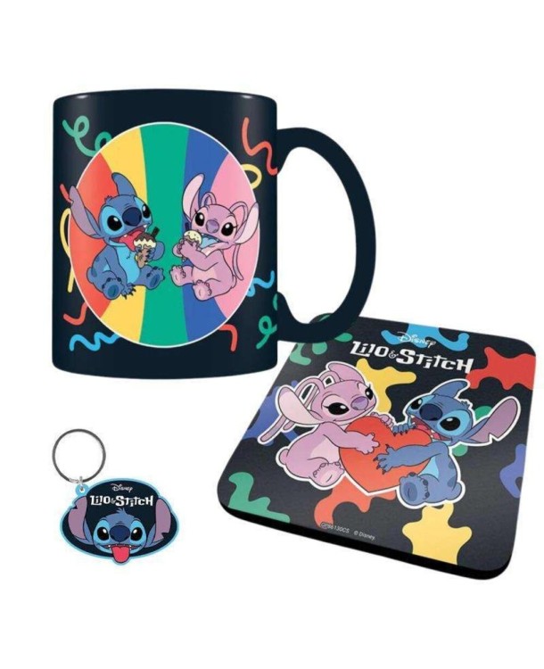 Set Tazza, Portachiavi e Sottobicchiere - Stitch e Angel
